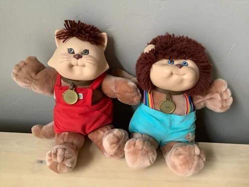 Set Of 2 Cabbage Patch Kids Koosa Cat and Dog Brown