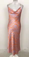 Miss Selfridge Women's Dress Size 6 Lilac & Orange Swirl Marble Cowl New F1