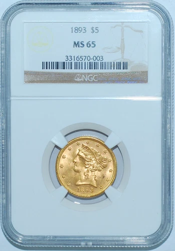 1893 P NGC MS65 Liberty Head Gold $5 Half Eagle
