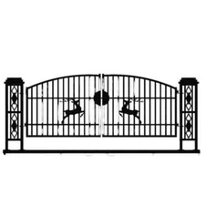 20FT Deer Pattern Single Arc Iron Gate Double Swing Driveway w/ 2 Posts