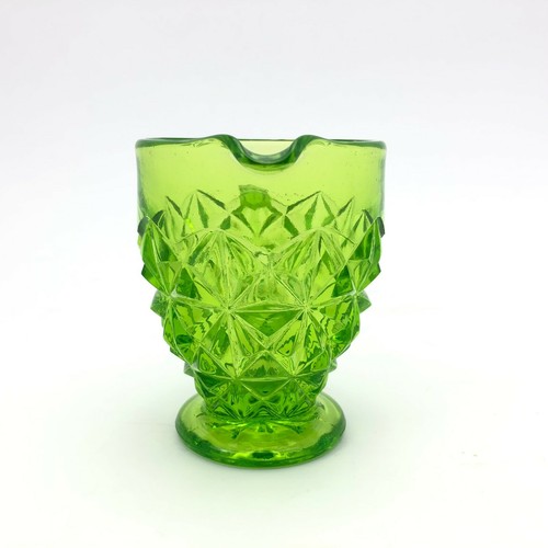 Vintage Green Pattern Glass Footed Creamer with Handle - Picture 6 of 11