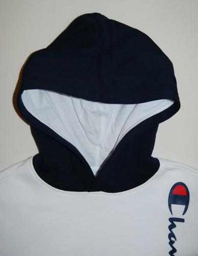 NWT Champion Boy's White & Navy Blue Large Logo LS Hooded Sweatshirt sz M - Picture 2 of 12