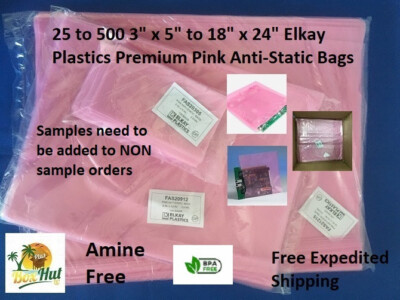 Elkay Pink Flat Anti-Static Plastic Poly Bags 2MIL 2 Mil Hard Drives Electronics