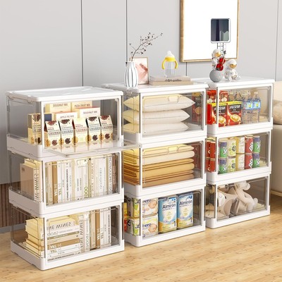 Clear Storage Bin with Lid 3 Pack Stackable Multifunctional Folding Box Bedroom
