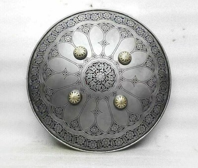 Round Shield Medieval Hand Chiselled Mughal Indo Persian Battle Shield Dagger