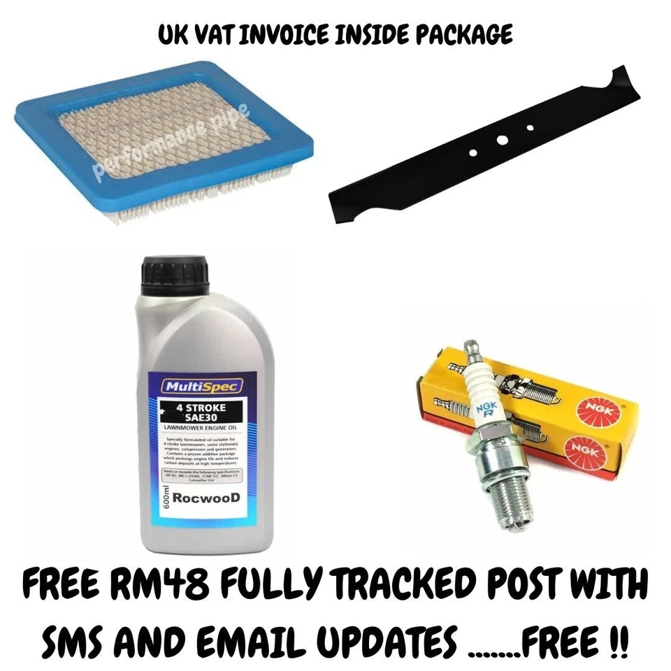 BRIGGS & STRATTON Hayter Harrier 48 Service Kit Air Filter Spark Plug & Engine oil & Blade 490H