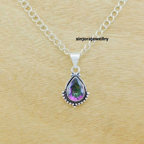 Mystic Topaz Gemstone 925 Sterling Silver Jewelry Handmade Pendant 18'' - 第 1/4 張圖片