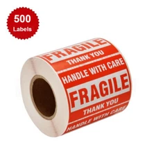 500 Fragile Stickers 2x3 Fragile Label Sticker Handle With Care Mailing - 1 Roll