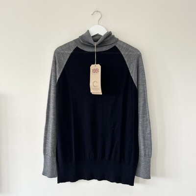 Celtic & Co Rollkragenpullover Merinowolle Gr. XL Navy Grau Colour Block Neu mit Etikett
