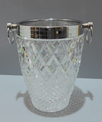 -ANCIEN GRAND SEAU A CHAMPAGNE CRISTAL épais UNE ETOILE AU FOND Bord Chromé D - Photo 1/4
