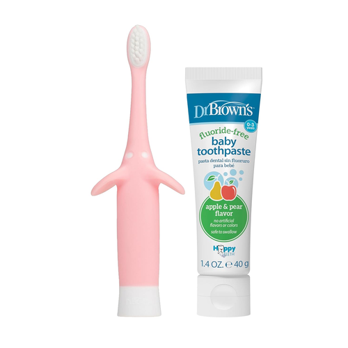 Infant-To-Toddler Training Toothbrush Set, Pink Elephant with Fluoride-Free Appl - Picture 3 of 12