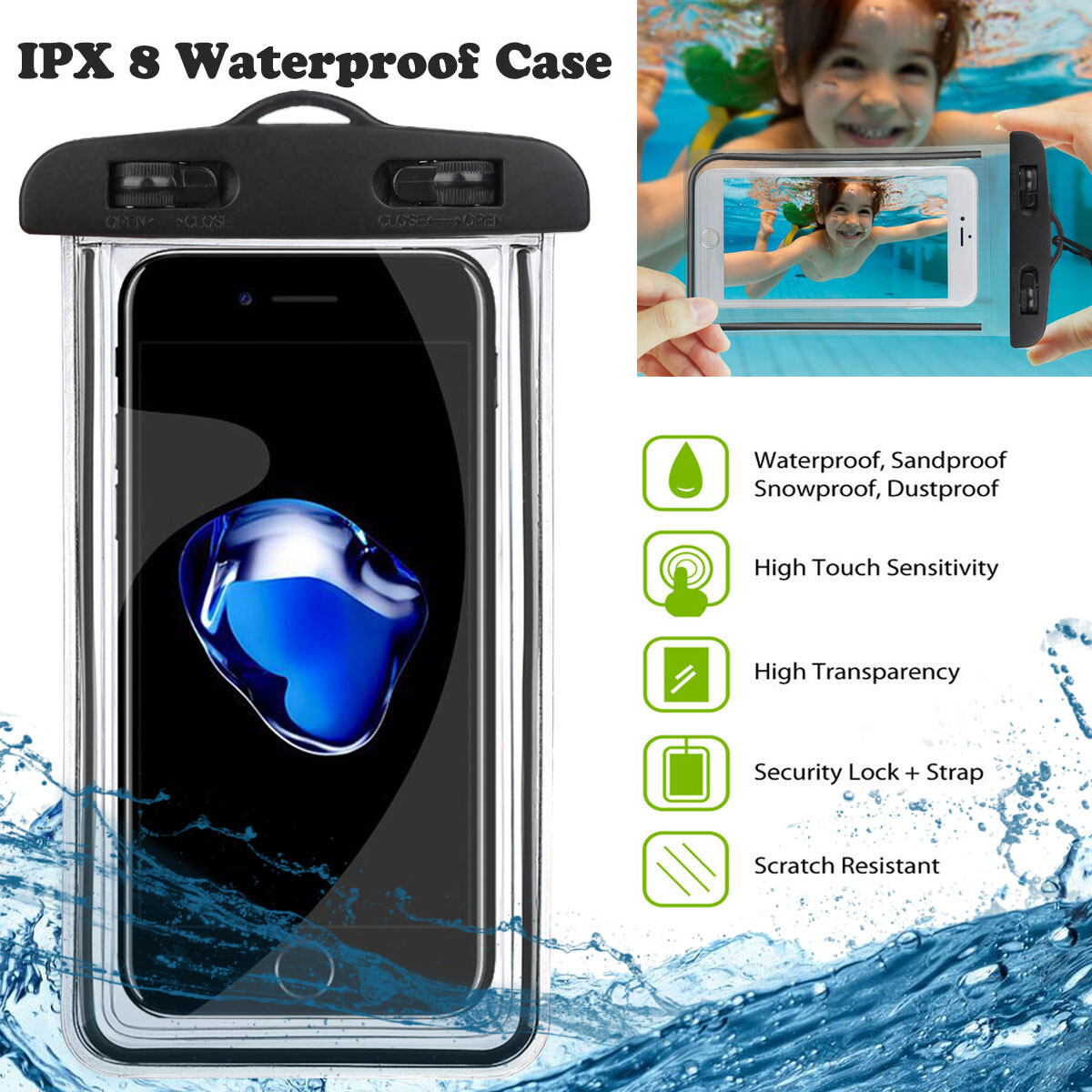 For iPhone 11 Pro Max XR XS SE2 6s Plus Waterproof Pouch Dry Bag Case  Cover