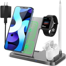4 in 1 Wireless Charging Station, Upgraded Fast Charging Dock Stand