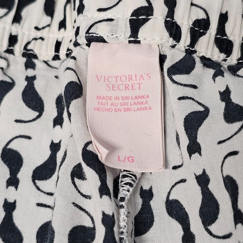 Victoria Secret Pajama Set Women Size L White/Black Cats Cotton - Picture 21 of 21