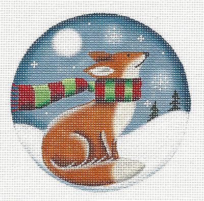 Winter Fox /& Chickadees Ornament handpainted Needlepoint Canvas by Rebecca Wood