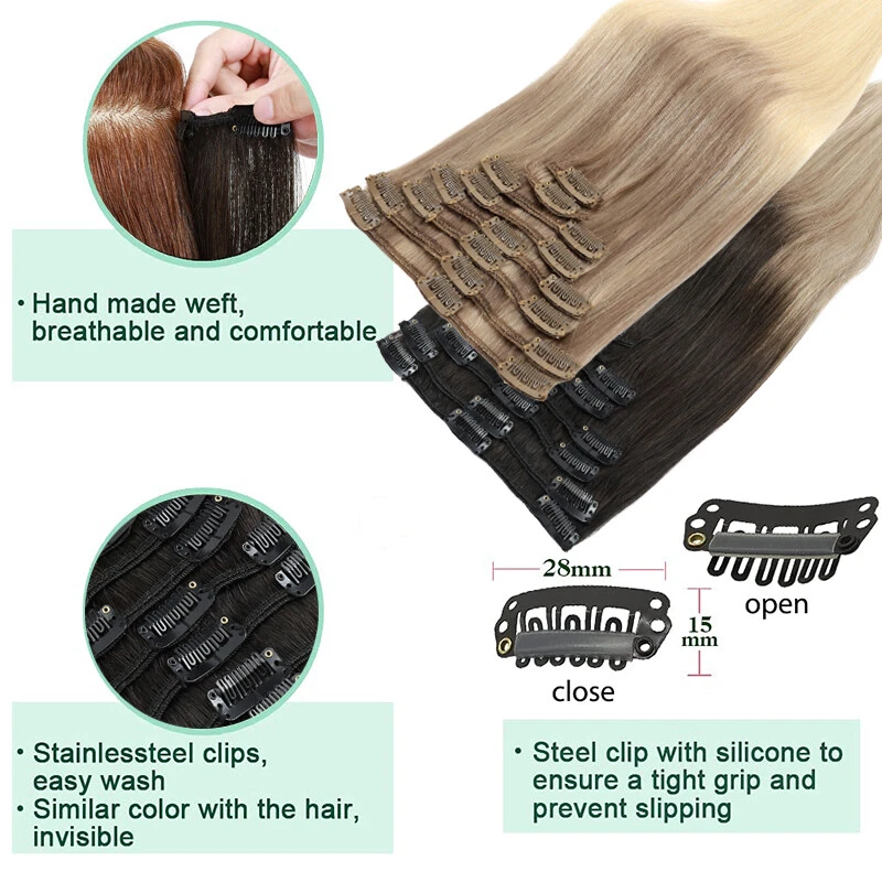SILKY Clip In 100% Real Remy Human Hair Extensions 8PCS FULL HEAD 24Inch Blonde - image 4 of 4