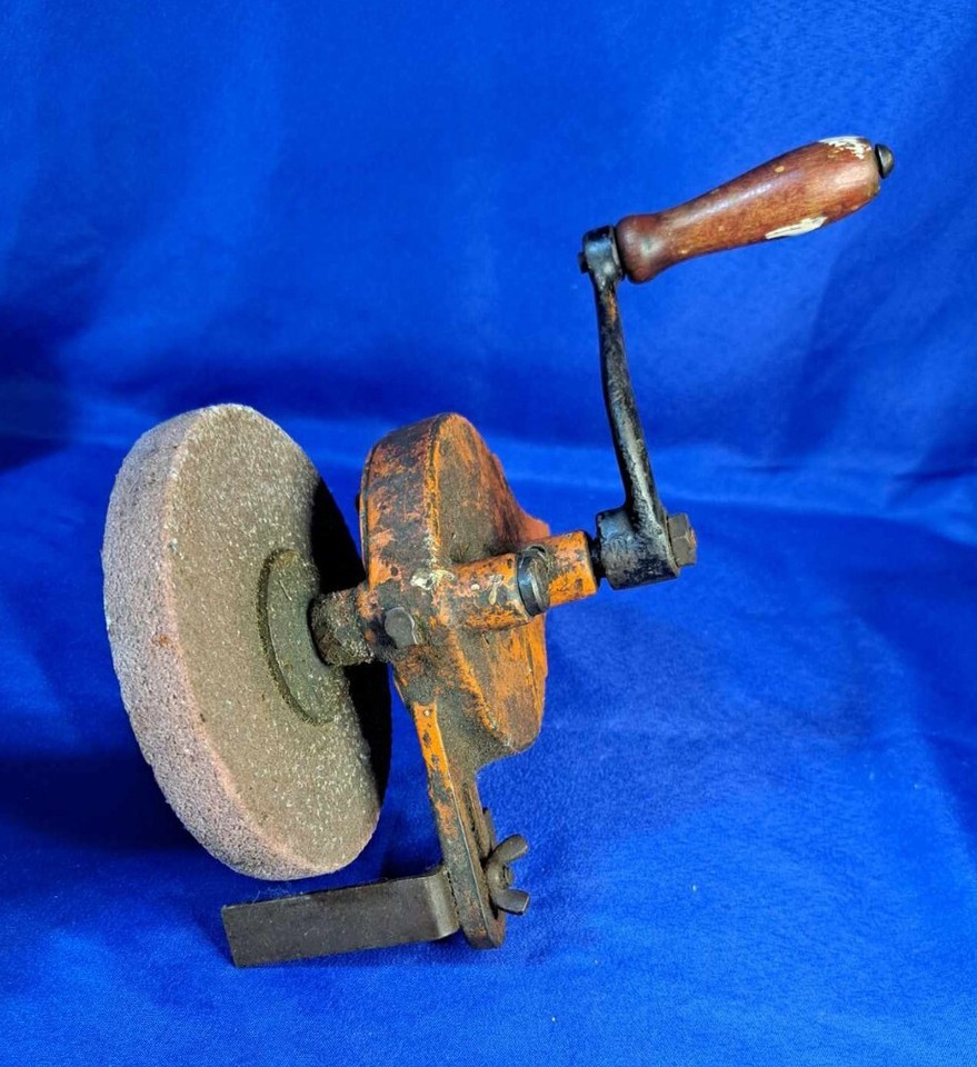 Vintage Hand Crank Bench Grinder/Sharpener Wood Handle eBay