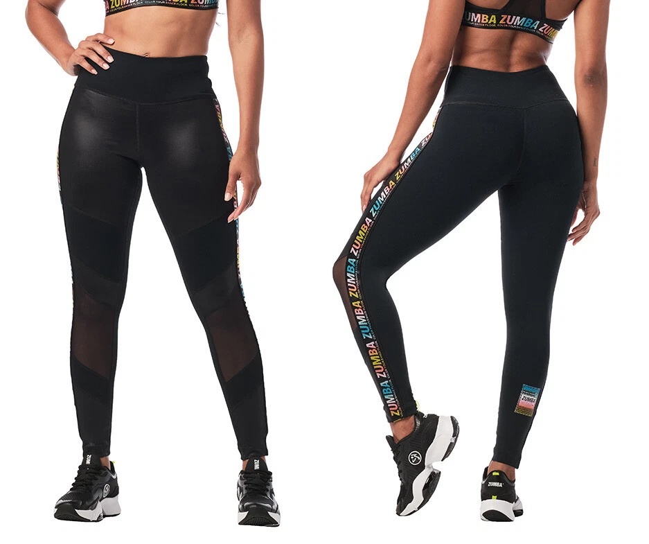 Zumba Happy High Waisted Panel Ankle Leggings - Black ~ XS & M