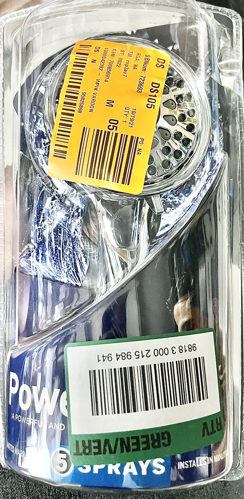 Waterpik Hand Held Shower Head 5 Spray 3.5 inch Single Wall Mount TAV-553E A