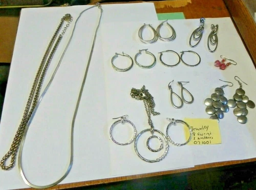 Lot of Vintage Costume Jewelry Earrings and necklaces from estate Silver Tone
