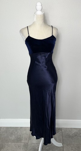 Jessica McClintock Gunne Sax y2k Velvet Satin Maxi Dress Evening Gown Navy 3 / 4 - Picture 6 of 22