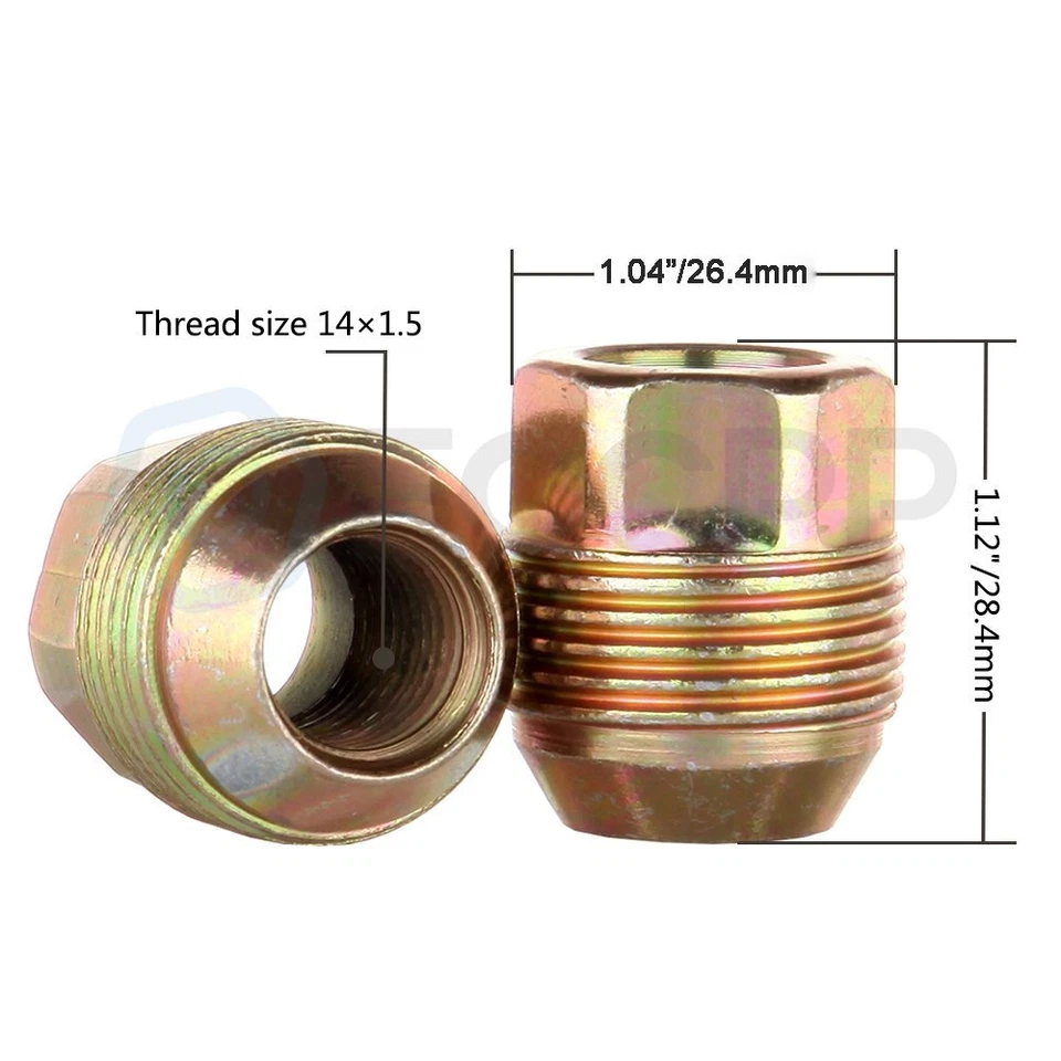 24 X tuercas de extremo abierto doradas de 14x1,5 mm de 1,04"" de ancho para Chevrolet GMC Cadillac Foto 2 de 4