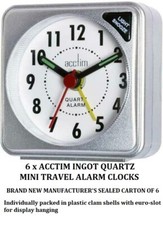 Acctim Ingot Quartz Mini Travel Alarm Clocks +Light - Box of 6 - Brand New Stock