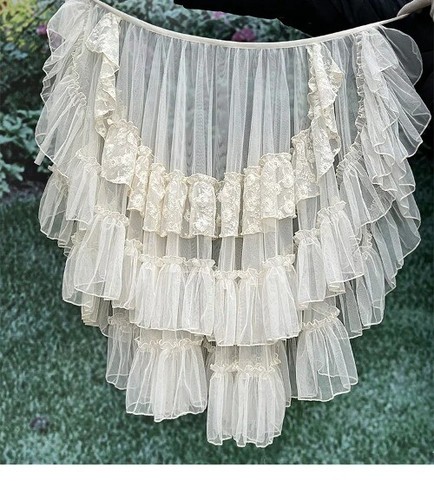 Double Layered Waist Curtain Sheer Cover Up High Low Skirt. Asymmetrical Ruffles - Bild 7 von 12