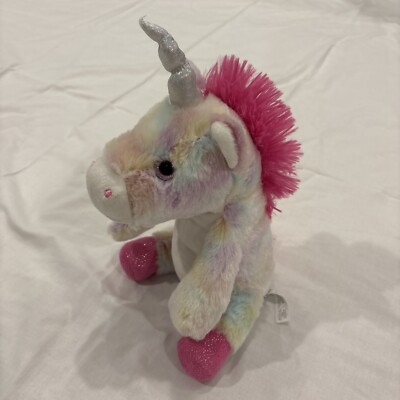 Petting Zoo Rainbow Unicorn Plush Pastel Tie Dye  Pink Toy 14'' Glitter Horn 