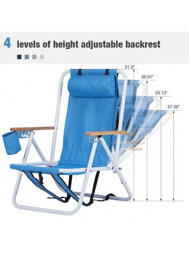 2pcs 23 * 21.7 * 31.5in Blue Beach Chair Oxford Cloth 120kg 4-speed Adjustable - Picture 11 of 12