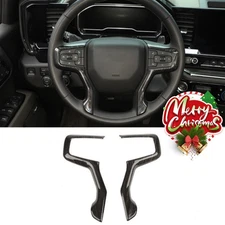 Interior Steering Wheel Cover Trim For Chevrolet Silverado 1500 19-25 Black Wood
