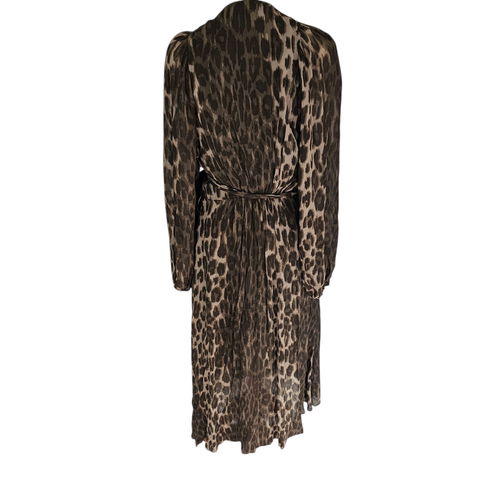 Witchery Leopard Print Midi Wrap Dress Sz 8 Asymmetric Hem Viscose Flowy Lined - Picture 2 of 7