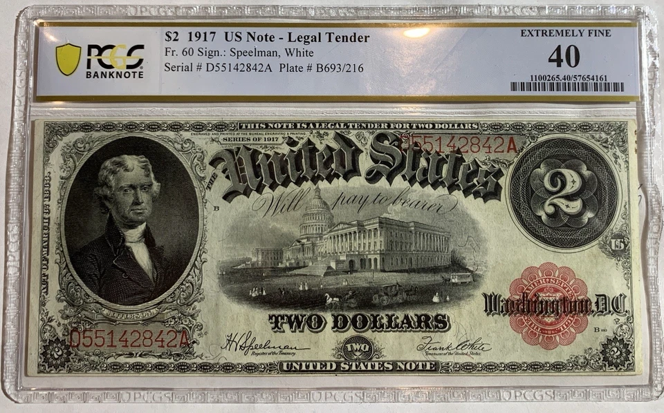 FR. 60 1917 $2 TWO DOLLARS LEGAL TENDER UNITED STATES NOTE PCGS 40 - Image 3 of 4