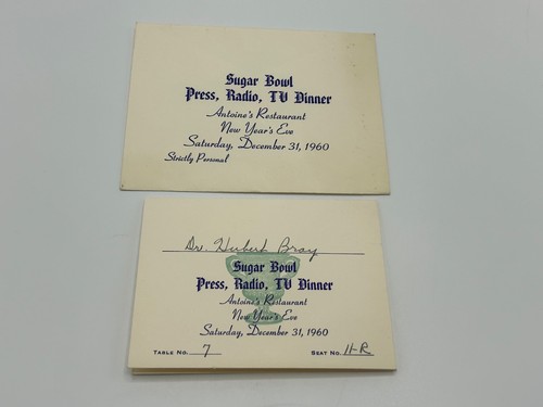 1961 Sugar Bowl Press, Radio & TV Dinner Invitation -Antoines - Rice vs Ole Miss