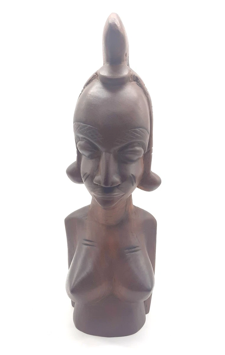 Deux Broches Anciennes Sculptées - Buste De Femme Africaine En Os De Buffle - Art Ethnique