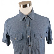 Wrangler Mens Cotton SS Button Up Blue Finely Dotted Pocket Dress Shirt Small