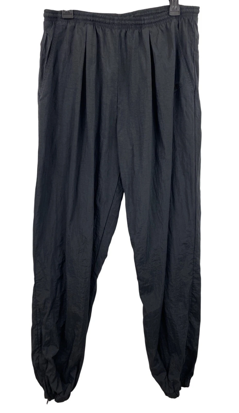 Vintage Nike Nylon Track Pants Men Large Black Windbreaker Jogger Ankle Zip FLAW