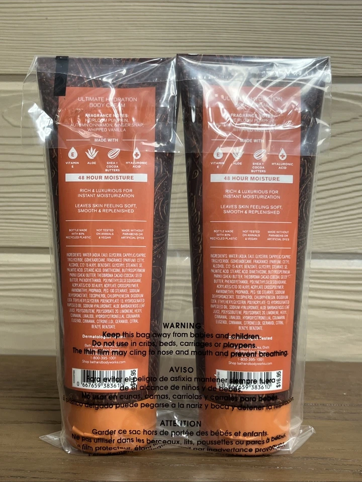 Crema corporal Bath & Body Works dulce canela calabaza - Paquete de 2 tubos de 8 OZ Foto 2 de 2