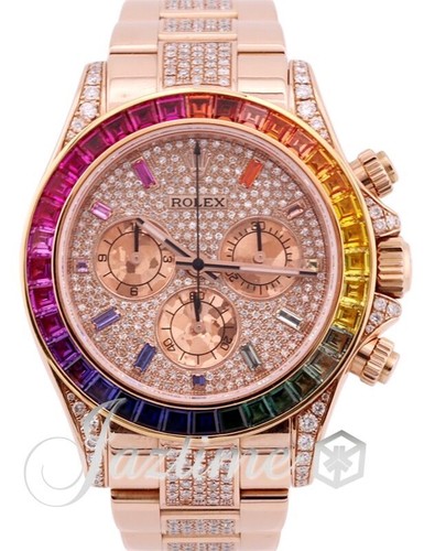 Rolex Daytona Rainbow Full Pave Sapphire Diamonds Rose Gold 40mm 116505 - CUSTOM