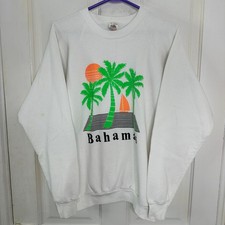 Vintage Bahamas Crewneck Sweatshirt Fruit of the Loom Made in USA White XL Vtg