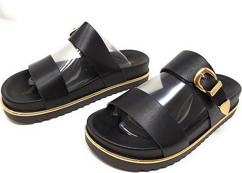 Women's Double Strap Gold Buckle Accent Casual Slide Sandals Chaza-1 Wild Diva - Picture 16 of 21