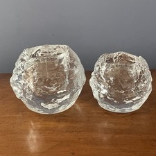 Two Vintage Clear Kosta Boda Crystal Snowball Candle Holders 1970’s