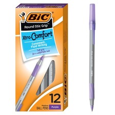 BIC Round Stic Grip Xtra Comfort Fashion Ball 12 Count Pack of 1 , Purple