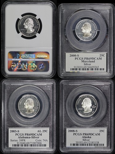 1999-2008 NJ, AK, AL, & MD Silver State Quarter 4 Coin Set PCGS/NGC PF-69 UC - Picture 2 of 2