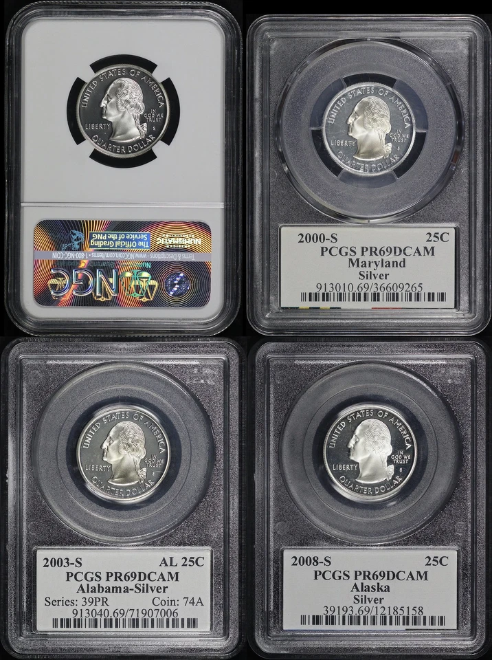 1999-2008 NJ, AK, AL, & MD Silver State Quarter 4 Coin Set PCGS/NGC PF-69 UC - Image 2 of 2