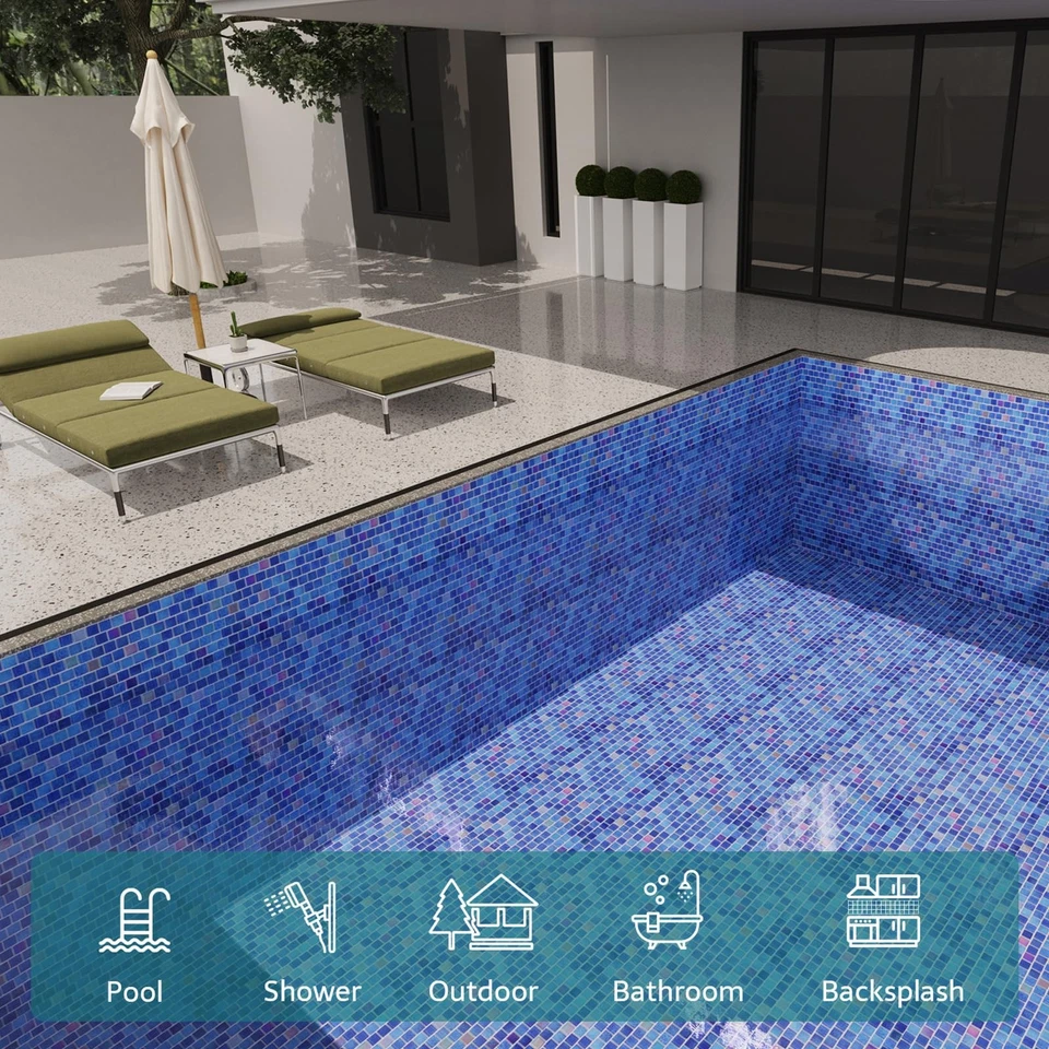 Azulejo de mosaico de vidrio azul para salpicadero de cocina, azulejos de piscina, baño... Foto 4 de 4