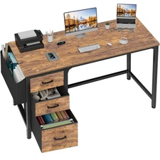 Computer Desk with Fabric File Drawers Cabinet, 55 Inch Reversible Home Offic...