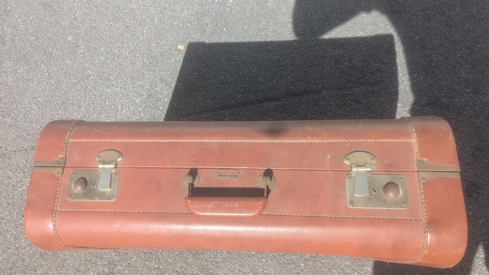 Vintage ANTOSEK TRAVEL SUITCASE Brown Leather & Brass 22x18x
