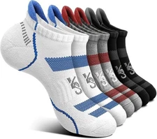 Mens Running Socks 6 Pairs-Athletic Compression Ankle Socks Cushioned for Men...