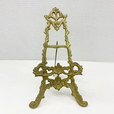 Vintage Victorian Style Ornate Brass Easel Stand 9" x 5" Art Plate Florentine Di